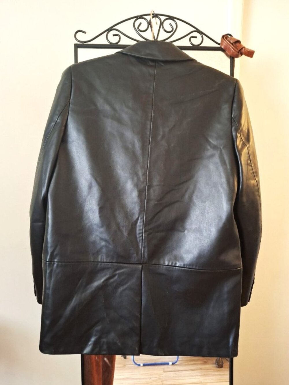 ZARA Faux Leather Blazer Jacket Black Single Button Longline Size S - Picture 3 of 8